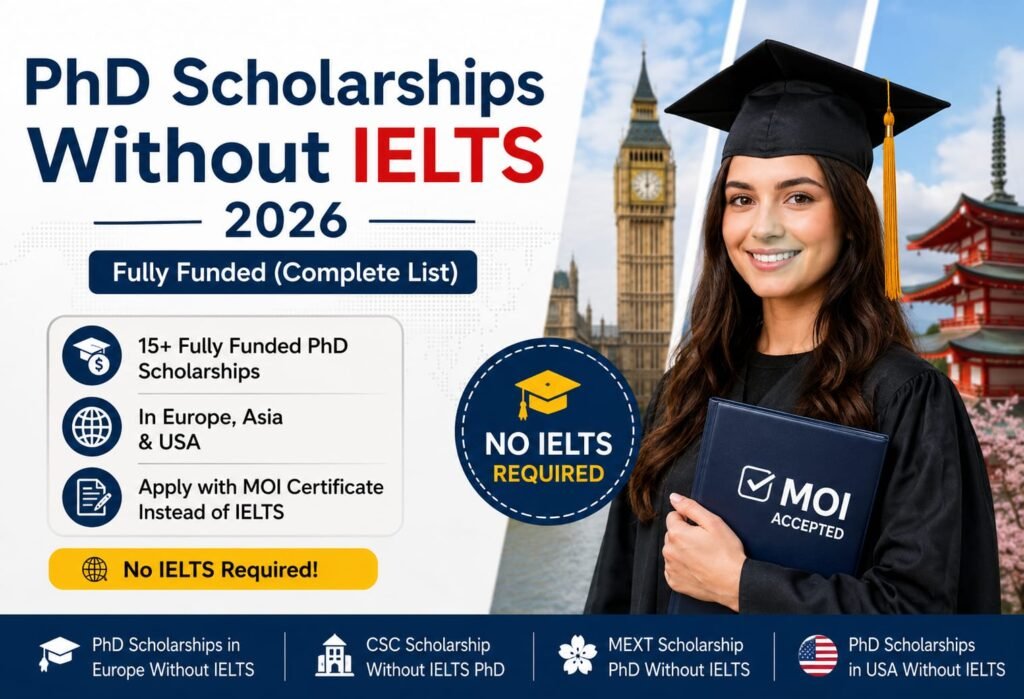 PhD scholarships without IELTS 2026 | Fully Funded