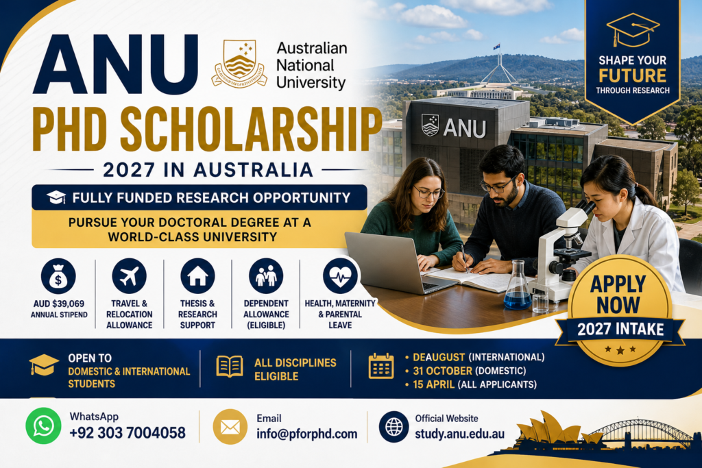 ANU PhD Scholarship 2027 in Australia (Fully Funded)